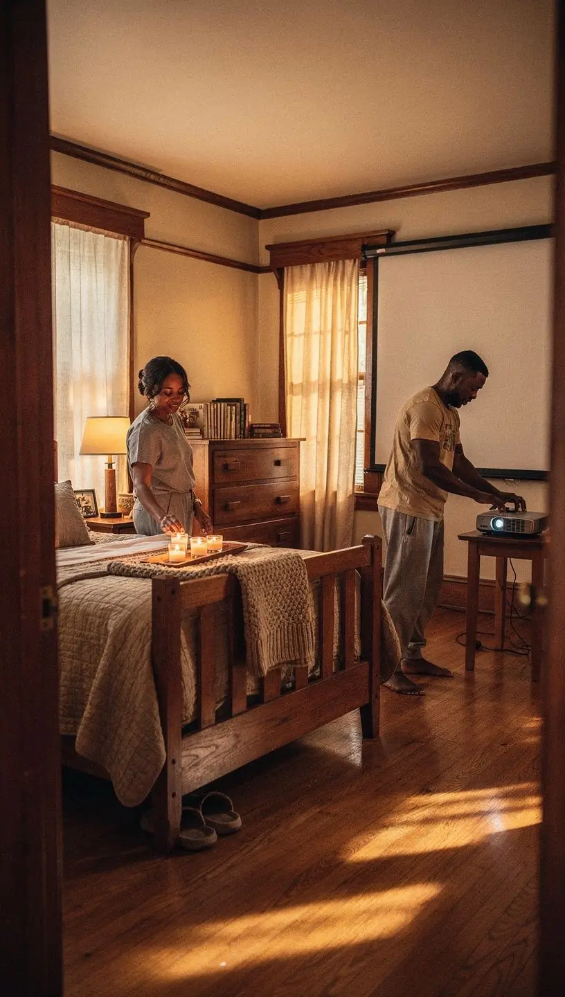 Интерьер дома с высокими потолками, деревянными отделками и современными удобствами.